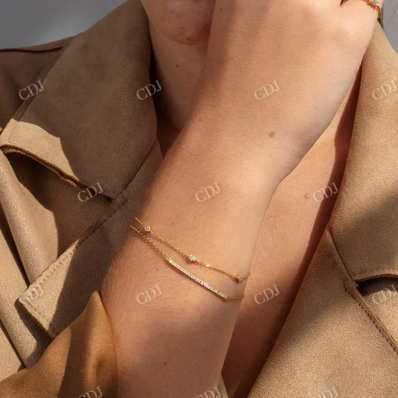 0.11CT Natural Diamond Minimalist Bar Set Bracelet