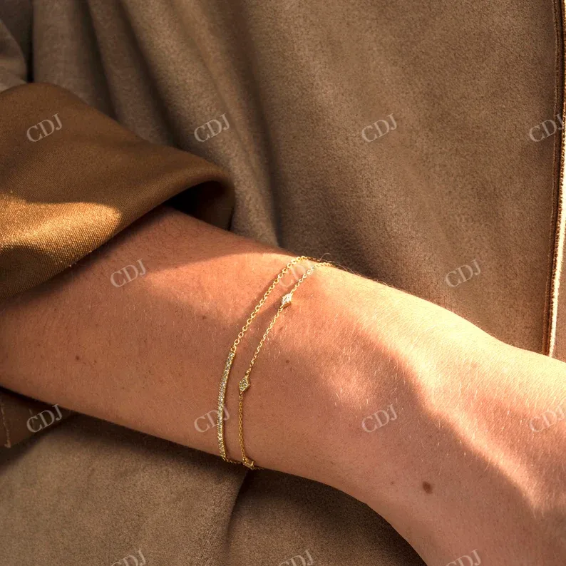 0.11CT Natural Diamond Minimalist Bar Set Bracelet