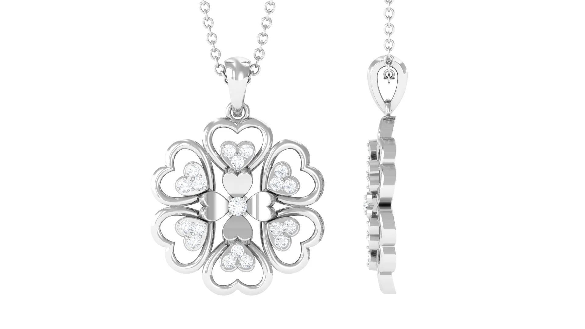 0.25 CT Natural Diamond Heart Gold Petal Flower Pendant Necklace