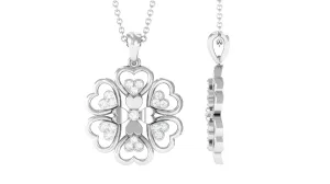 0.25 CT Natural Diamond Heart Gold Petal Flower Pendant Necklace