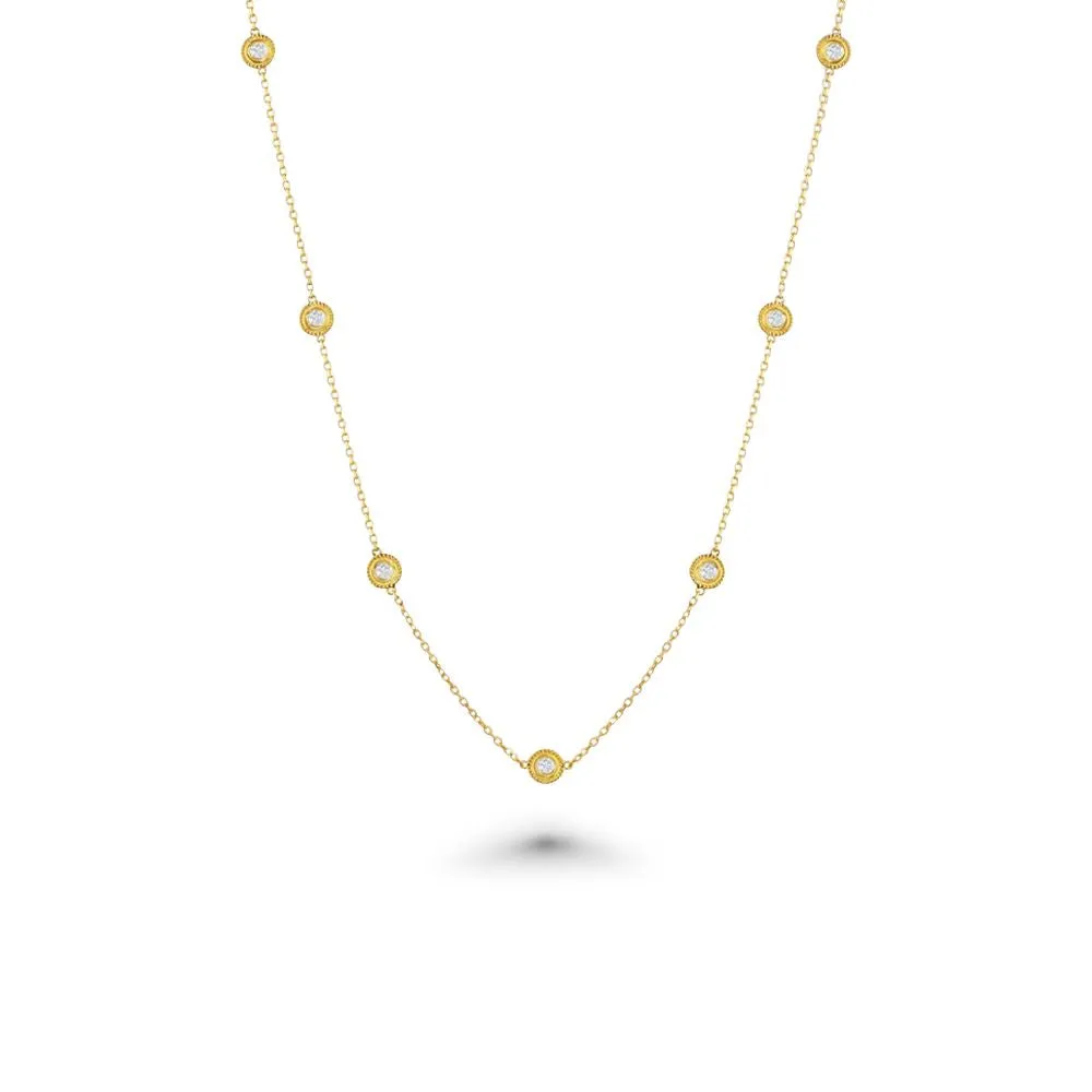 10 Stone Diamond By The Yard Necklace, Bezel Set Diamond Station Necklace (0.70 ct.) in 14K Gold