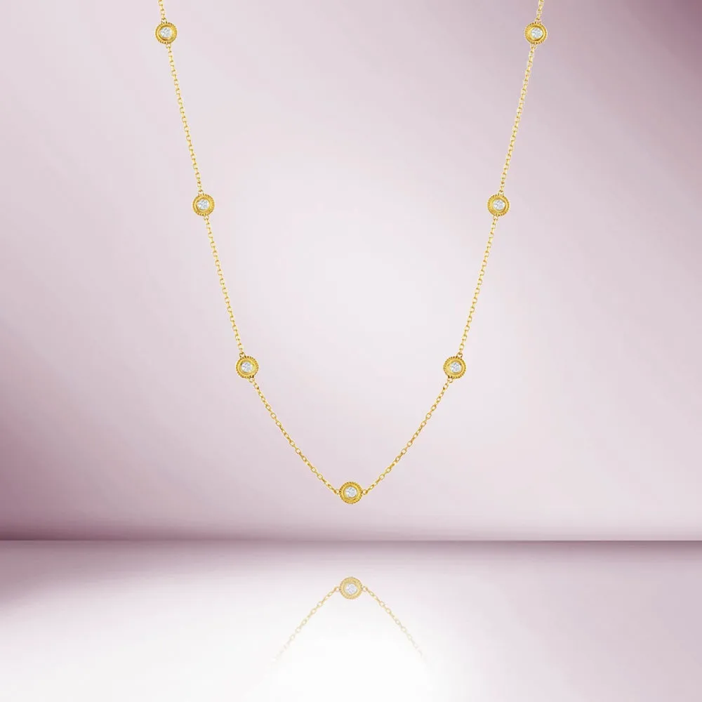 10 Stone Diamond By The Yard Necklace, Bezel Set Diamond Station Necklace (0.70 ct.) in 14K Gold