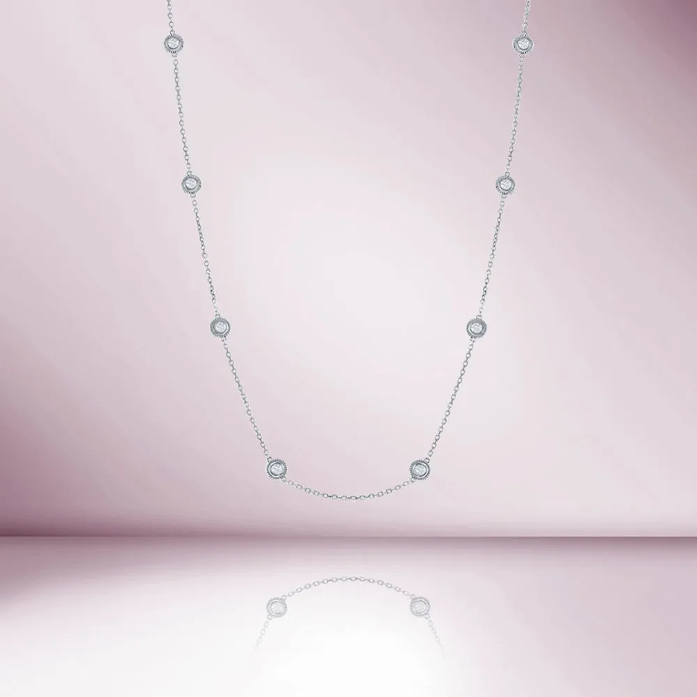 10 Stone Diamond By The Yard Necklace, Bezel Set Diamond Station Necklace (0.70 ct.) in 14K Gold