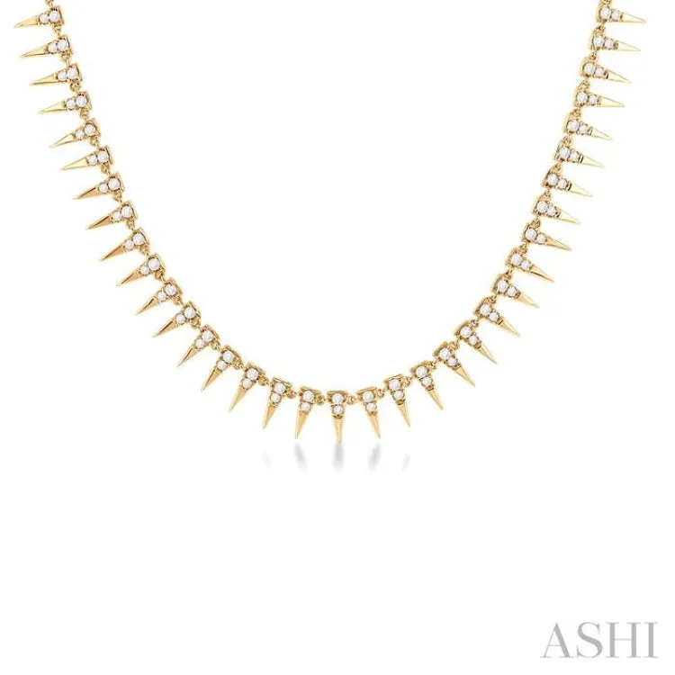 1.00 ctw Spikes Round Cut Diamond Fashion Necklace in 14K Yellow Gold
