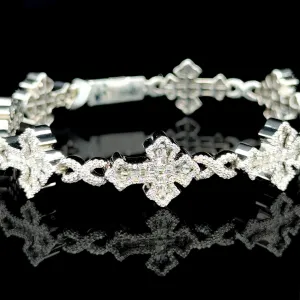 10K White Gold Diamond Cross Bracelet (2.88ct, 8-inch)