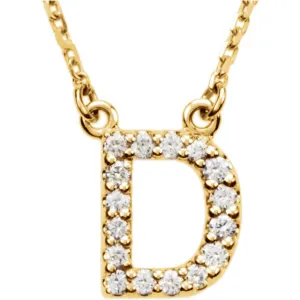 14k Gold 1/6 CTW Diamond Alphabet Initial Letter D Necklace