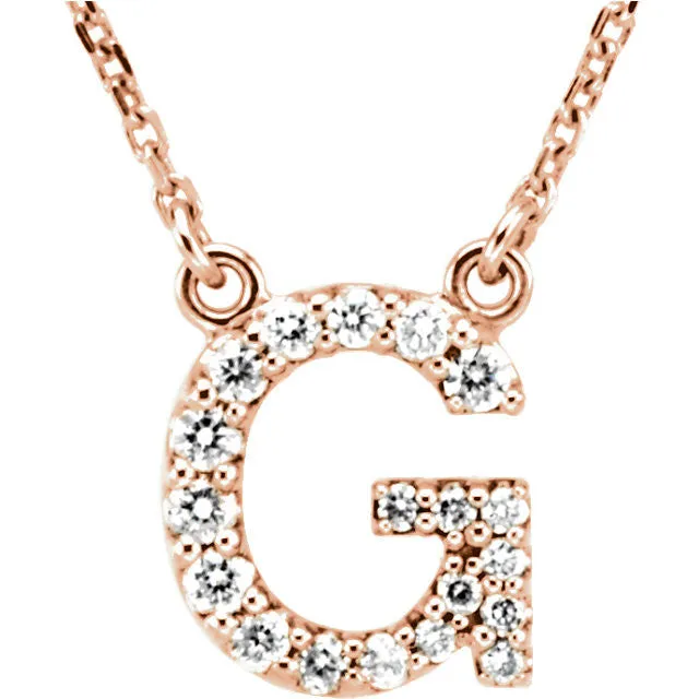 14k Gold 1/6 CTW Diamond Alphabet Initial Letter G Necklace