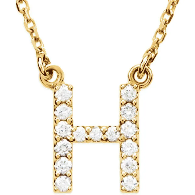 14k Gold 1/6 CTW Diamond Alphabet Initial Letter H Necklace
