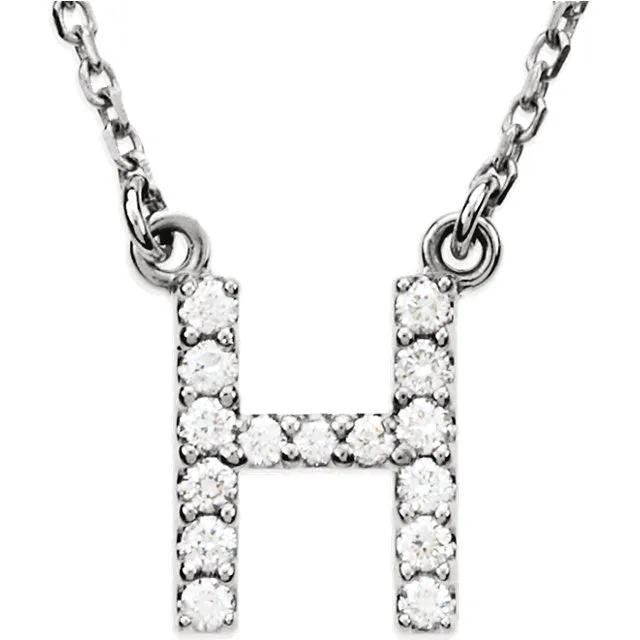 14k Gold 1/6 CTW Diamond Alphabet Initial Letter H Necklace