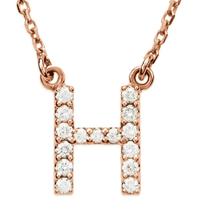 14k Gold 1/6 CTW Diamond Alphabet Initial Letter H Necklace