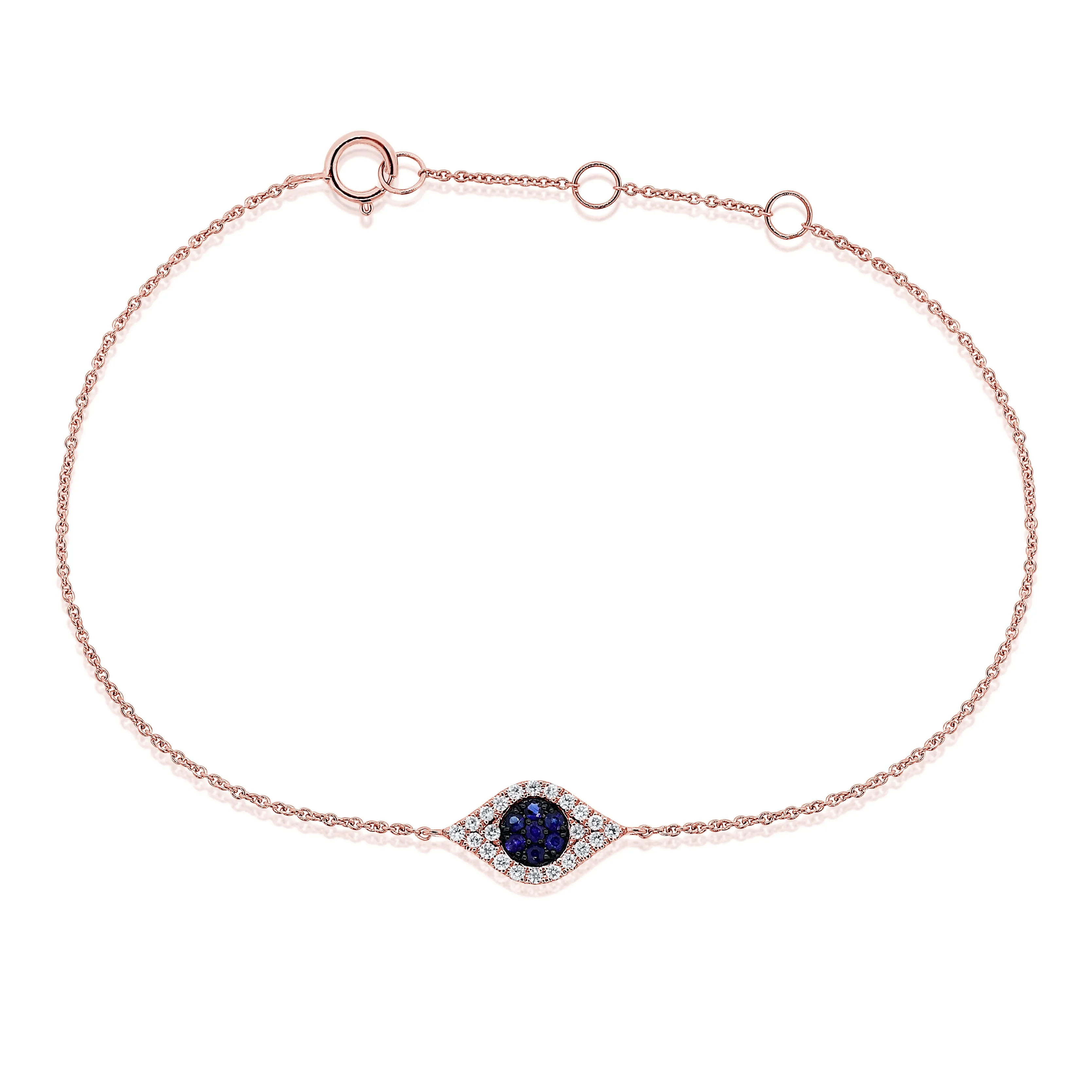14k Gold & Diamond Evil Eye Bracelet - 0.11ct