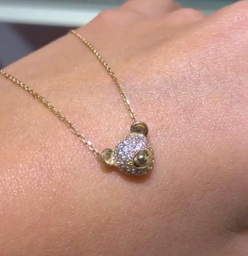 14K Gold Teddy Bear Diamond Necklace