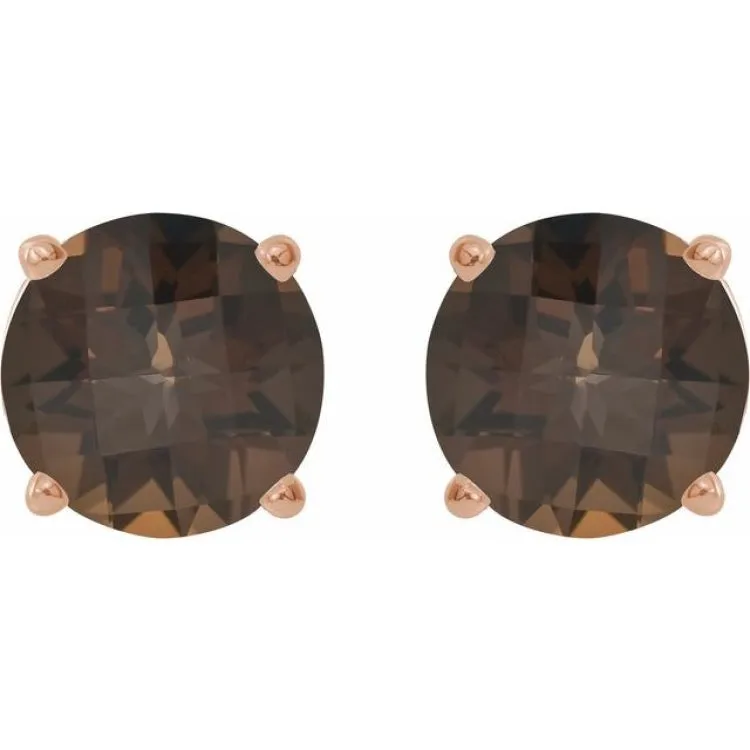 14K Rose 7 mm Natural Smoky Quartz Stud Earrings