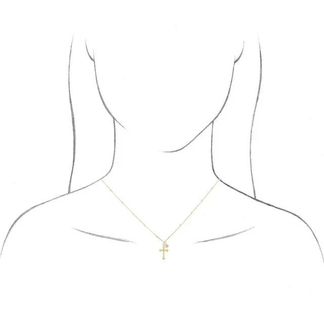 14K Rose Gold .06 CT Diamond Dangle & Beaded Cross 20" Necklace