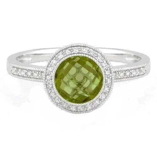 14k White Gold 1.72 Ct Peridot, 0.11 Ct Diamond Ring