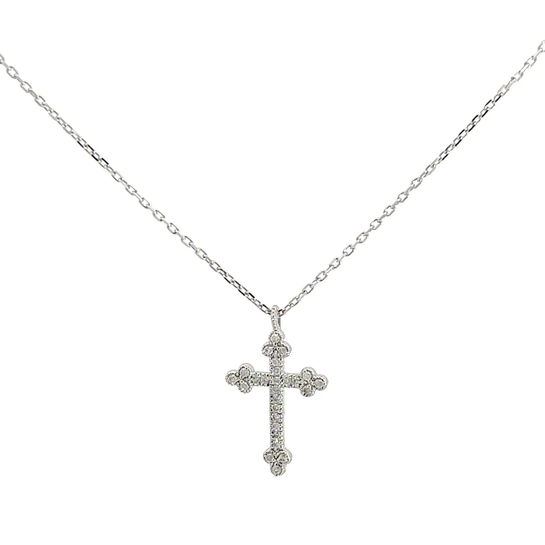 14K White Gold Cross Pendant Necklace With Diamonds