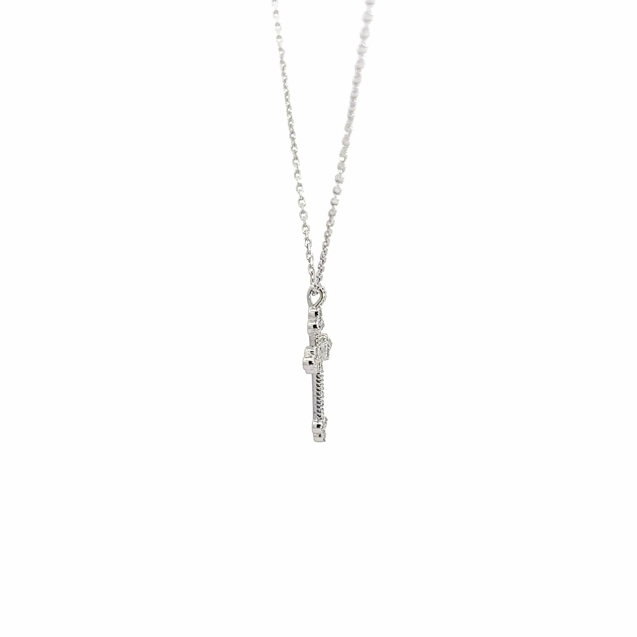14K White Gold Cross Pendant Necklace With Diamonds