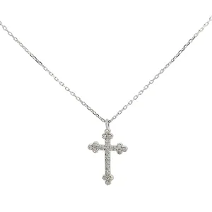14K White Gold Cross Pendant Necklace With Diamonds