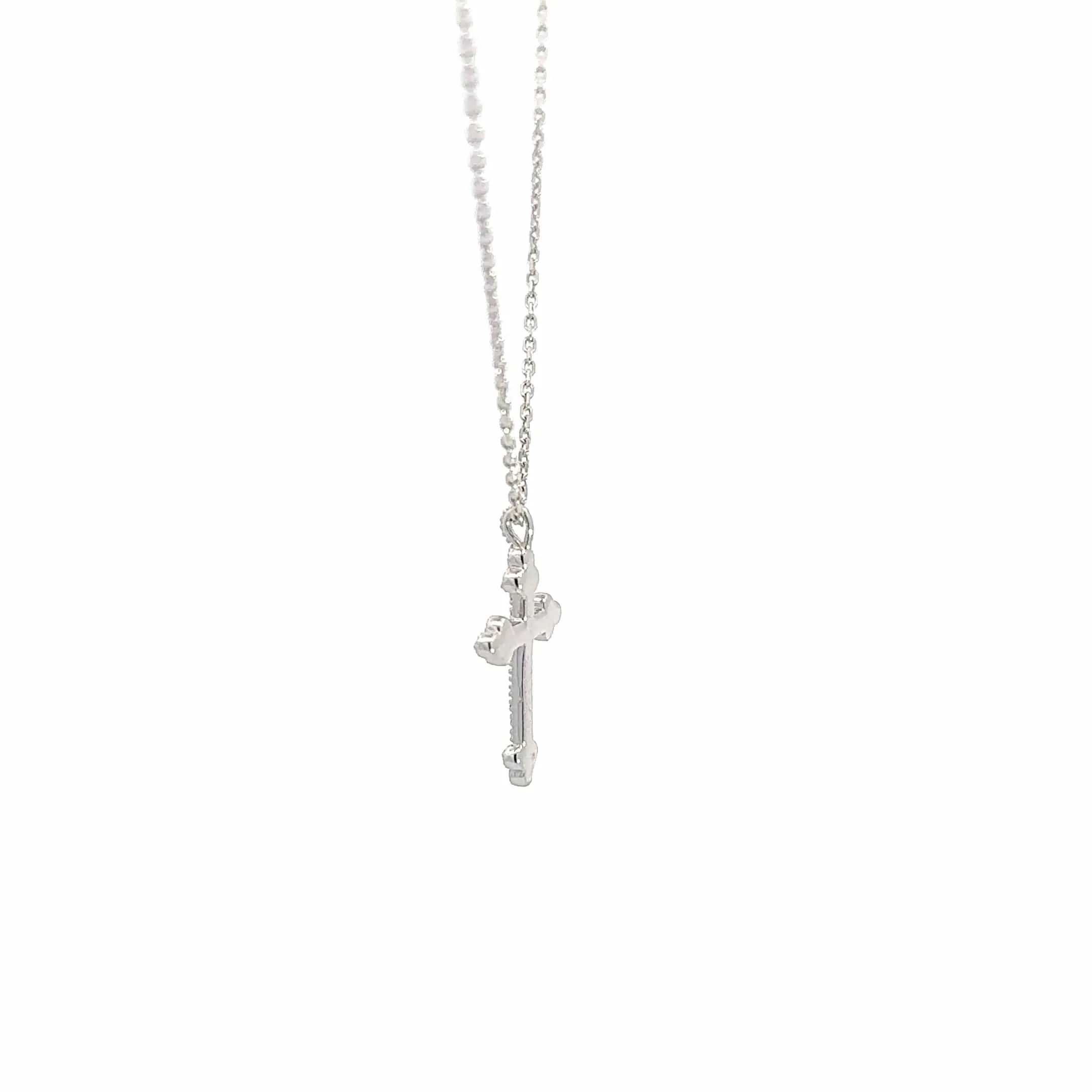 14K White Gold Cross Pendant Necklace With Diamonds
