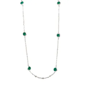14K White Gold Emerald Station Necklace 18"