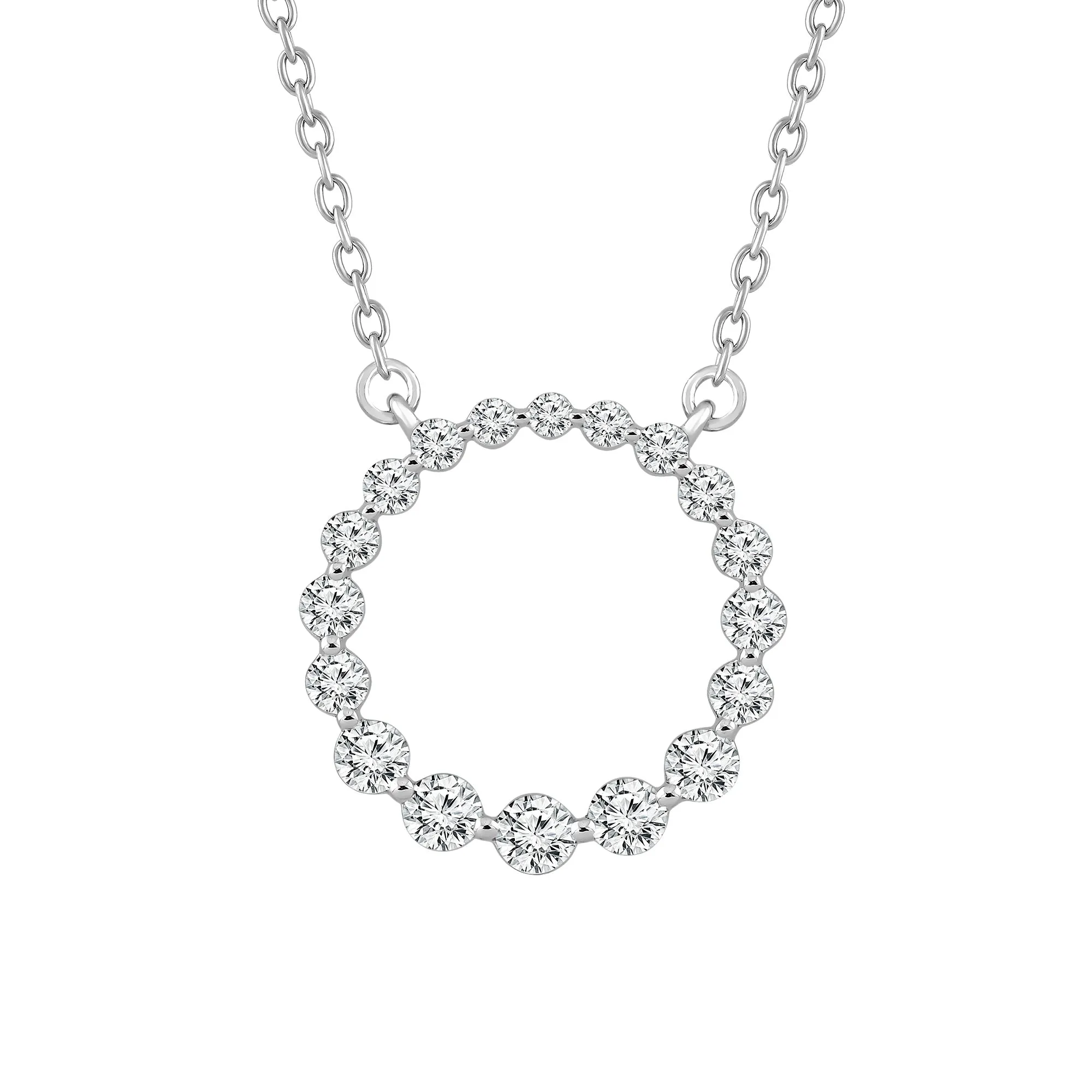 14K White Gold Graduated Diamond Circle Necklace