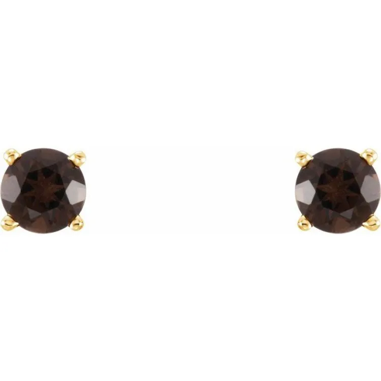14K Yellow 4 mm Natural Smoky Quartz Stud Earrings