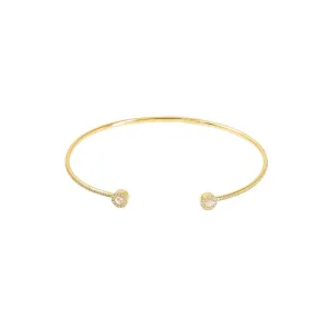14K Yellow Gold Diamond Bangle W/ VS Diamonds & Circle Accent on Open Cuff