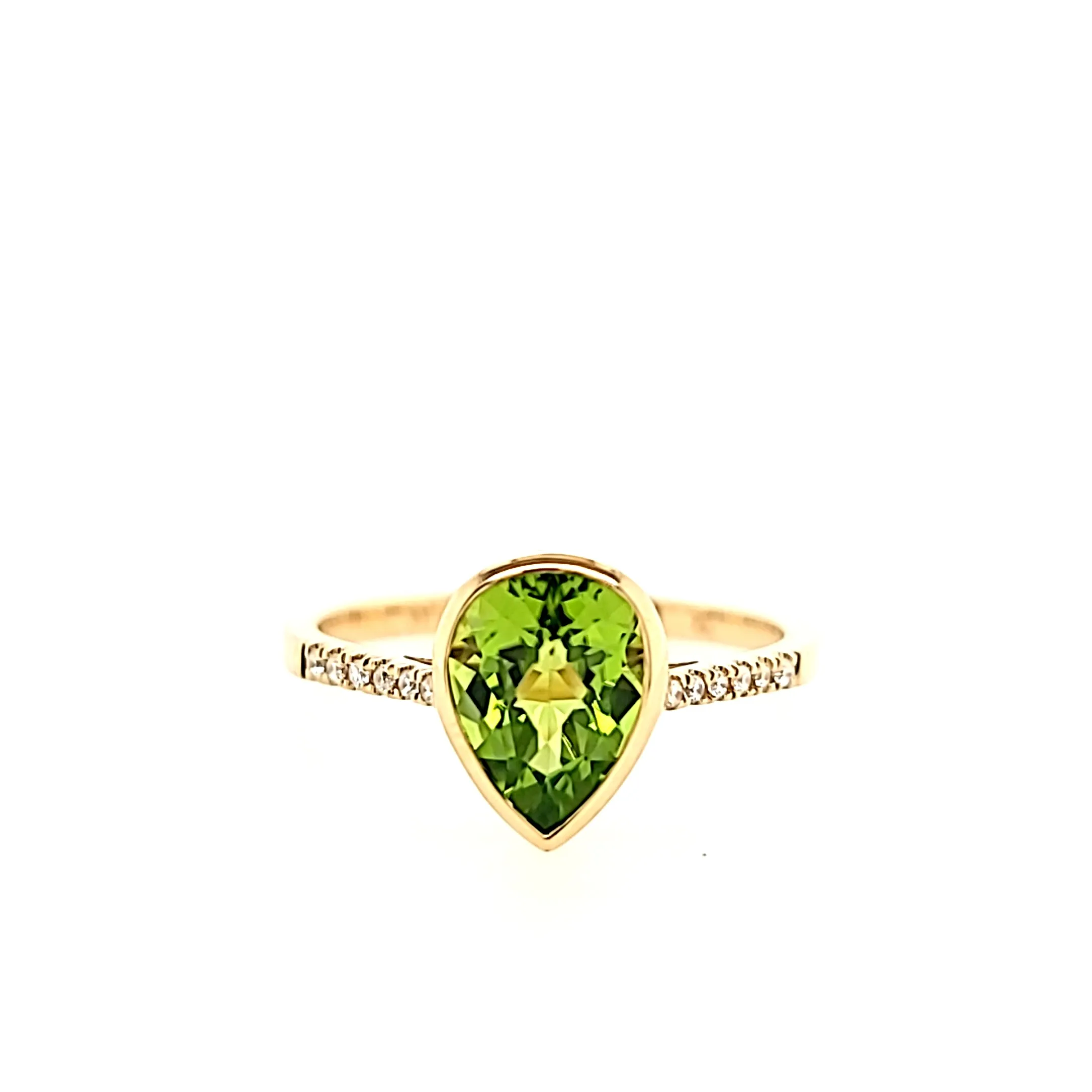 14k Yellow Gold Pear Peridot Ring (I8021)