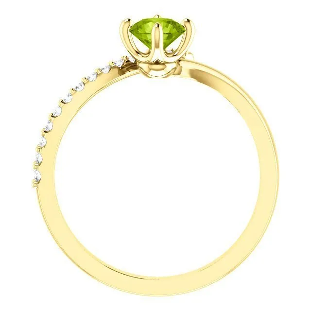 14KT GOLD 0.55 CT PERIDOT & 0.10 CTW DIAMOND ACCENT BYPASS RING