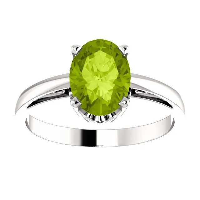 14KT GOLD 1.35 CT OVAL PERIDOT SOLITAIRE SCROLL RING