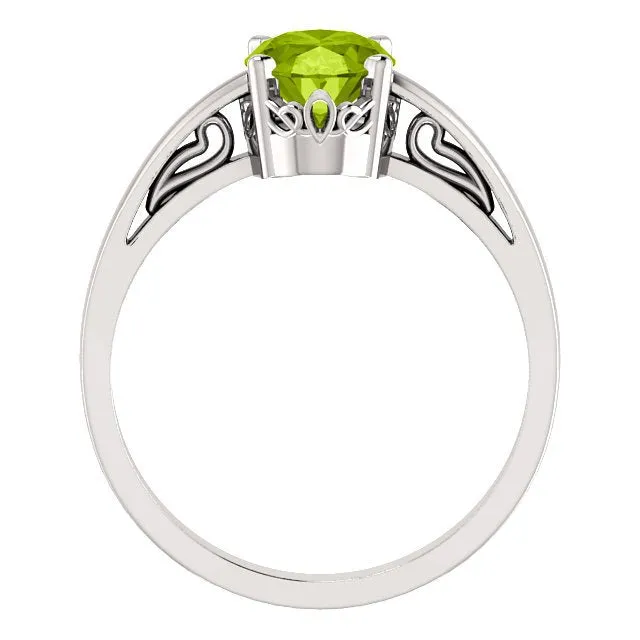 14KT GOLD 1.35 CT OVAL PERIDOT SOLITAIRE SCROLL RING
