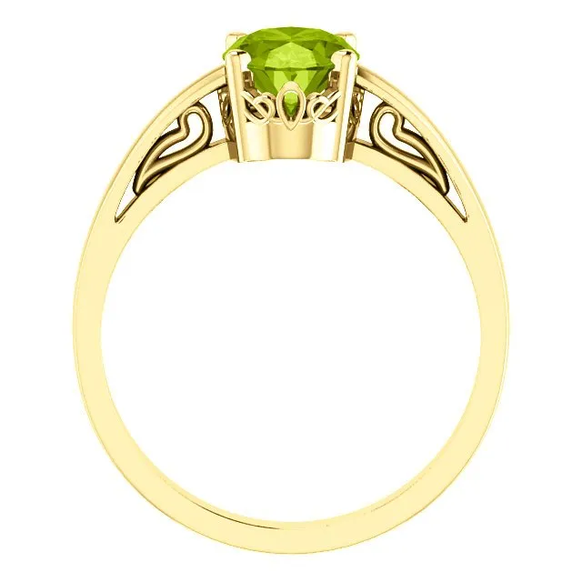 14KT GOLD 1.35 CT OVAL PERIDOT SOLITAIRE SCROLL RING