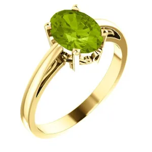 14KT GOLD 1.35 CT OVAL PERIDOT SOLITAIRE SCROLL RING
