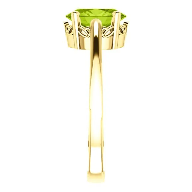 14KT GOLD 1.35 CT OVAL PERIDOT SOLITAIRE SCROLL RING
