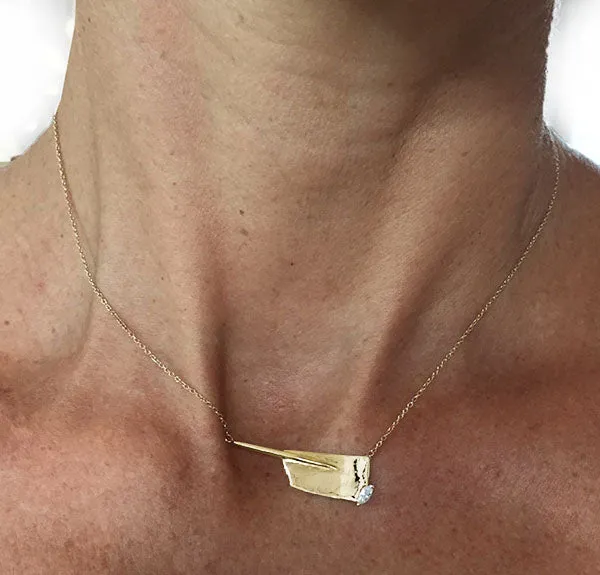 14Kt Gold Rowing Hatchet Necklace with Marquise Diamond