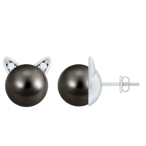 16.25 CT Solitaire Tahitian Pearl Cat Face Stud Earring with Moissanite