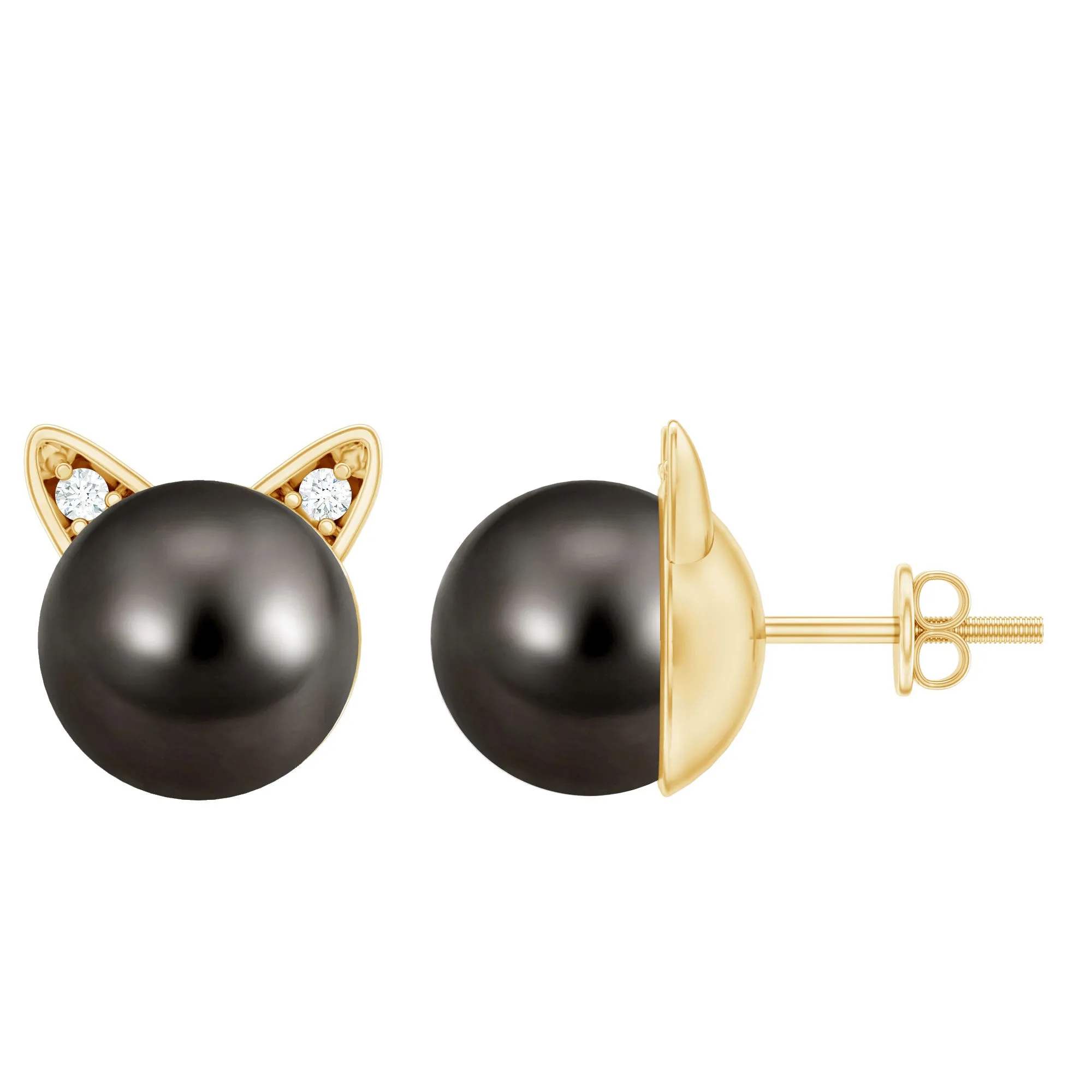 16.25 CT Solitaire Tahitian Pearl Cat Face Stud Earring with Moissanite
