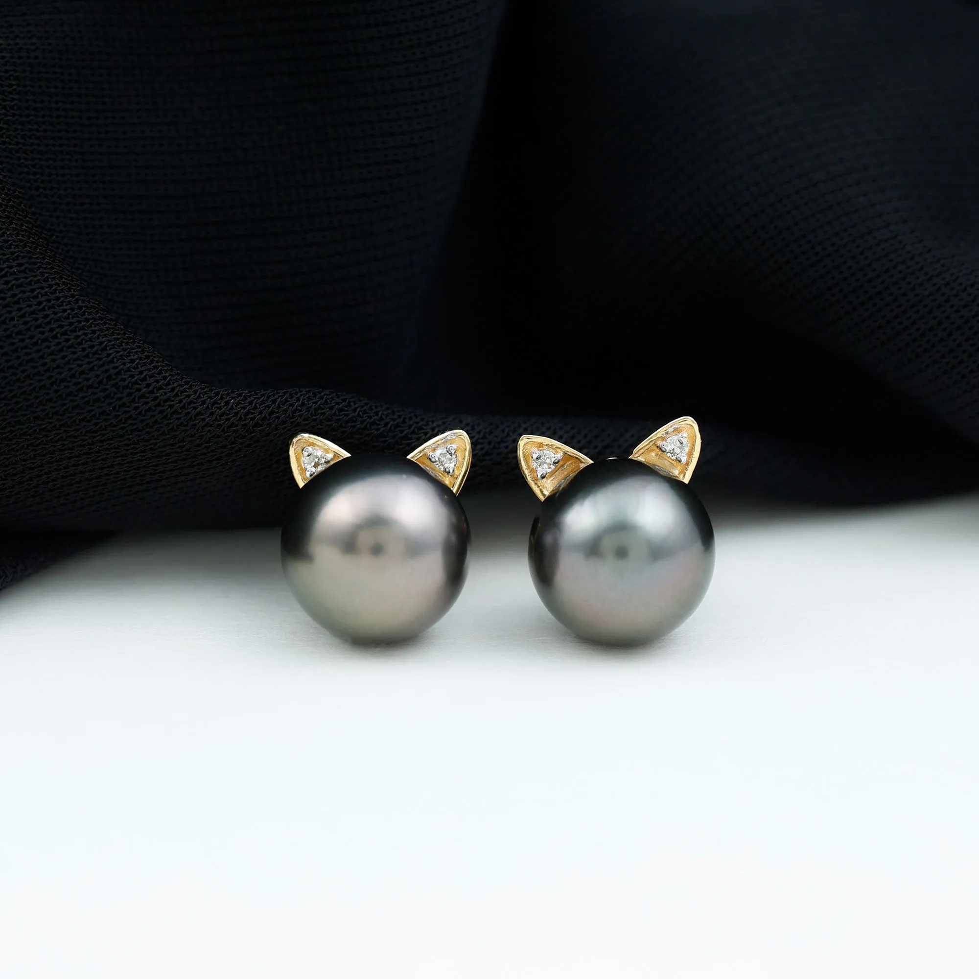 16.25 CT Solitaire Tahitian Pearl Cat Face Stud Earring with Moissanite