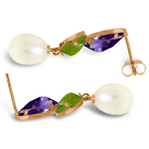 16.6 Carat 14K Solid Rose Gold Earrings Peridot, Amethyst Pearl