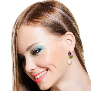 16.6 Carat 14K Solid Rose Gold Earrings Peridot, Amethyst Pearl