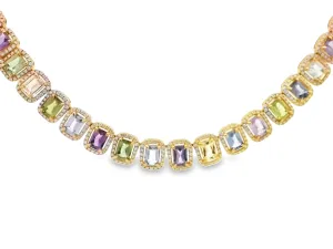18 Karat Yellow Station Gemstone Necklace