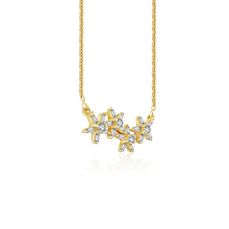 18k Gold Flower Shape Diamond Necklace
