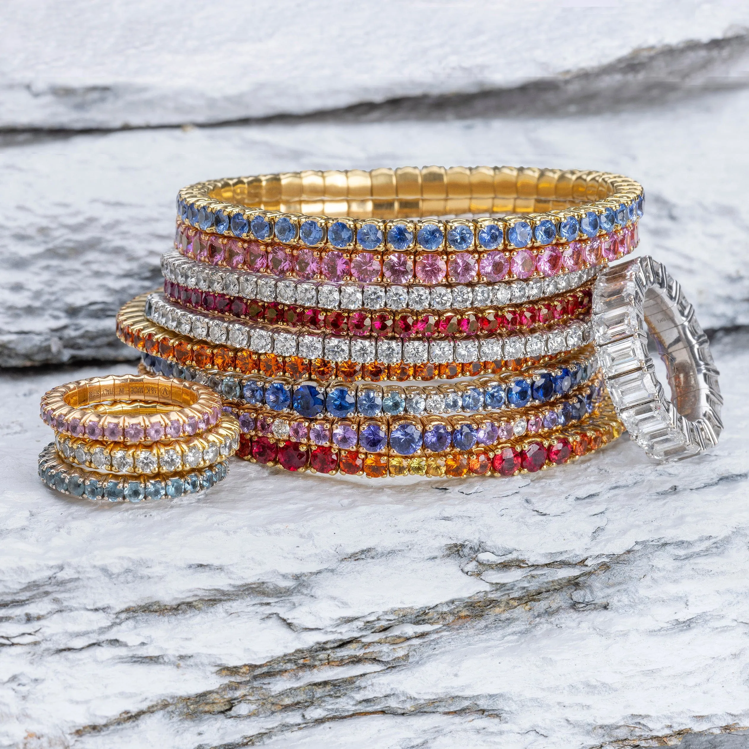 18K Gold Stretch Pink Sapphire Tennis Bracelet, 2.25-8.58 Carats
