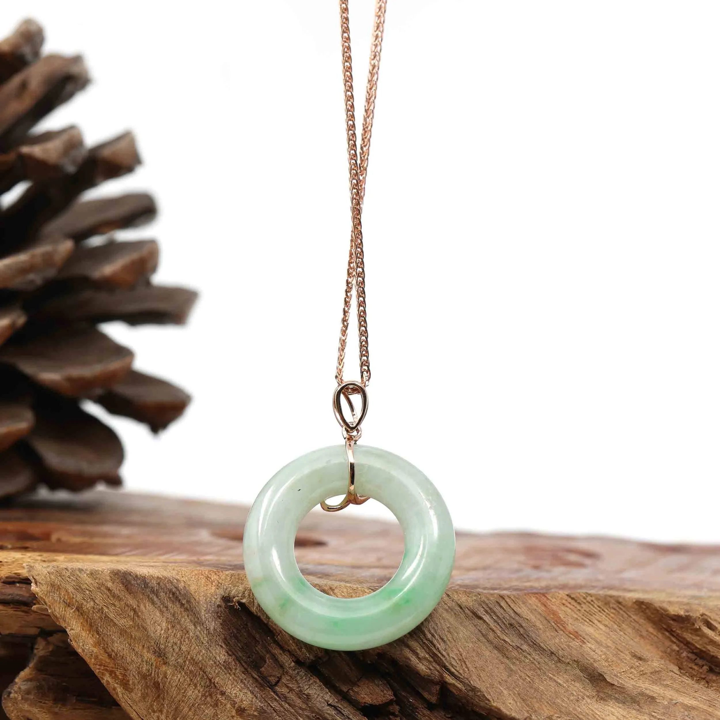 18k Rose Gold Genuine Burmese Jadeite Jade Lucky Kou Kou Bird Pendant Necklace