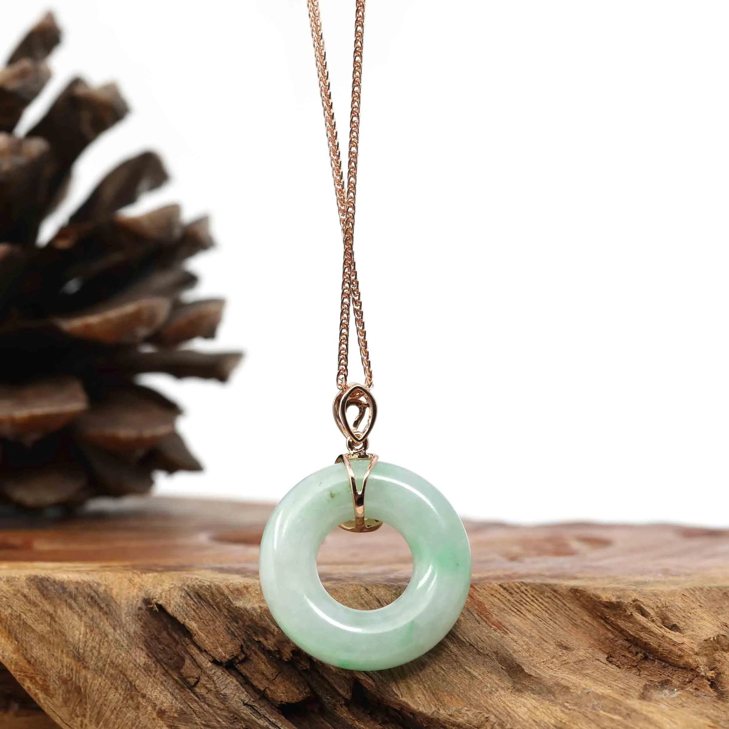 18k Rose Gold Genuine Burmese Jadeite Lucky Kou Kou Pendant Necklace