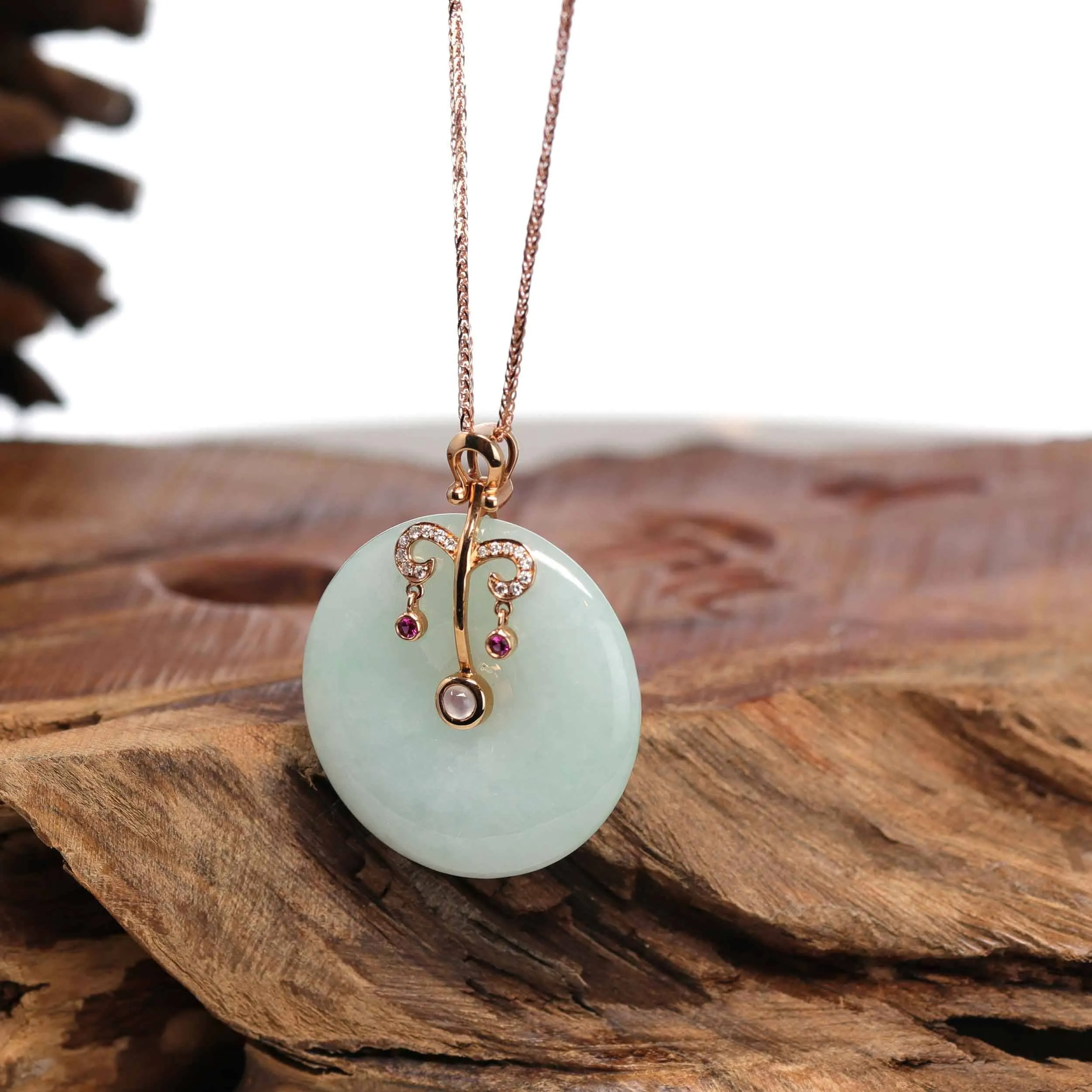 18k Rose Gold Genuine Jadeite Constellation (Libra) Necklace Pendant