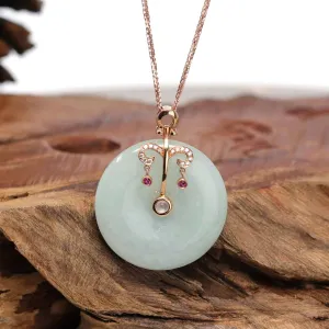 18k Rose Gold Genuine Jadeite Constellation (Libra) Necklace Pendant