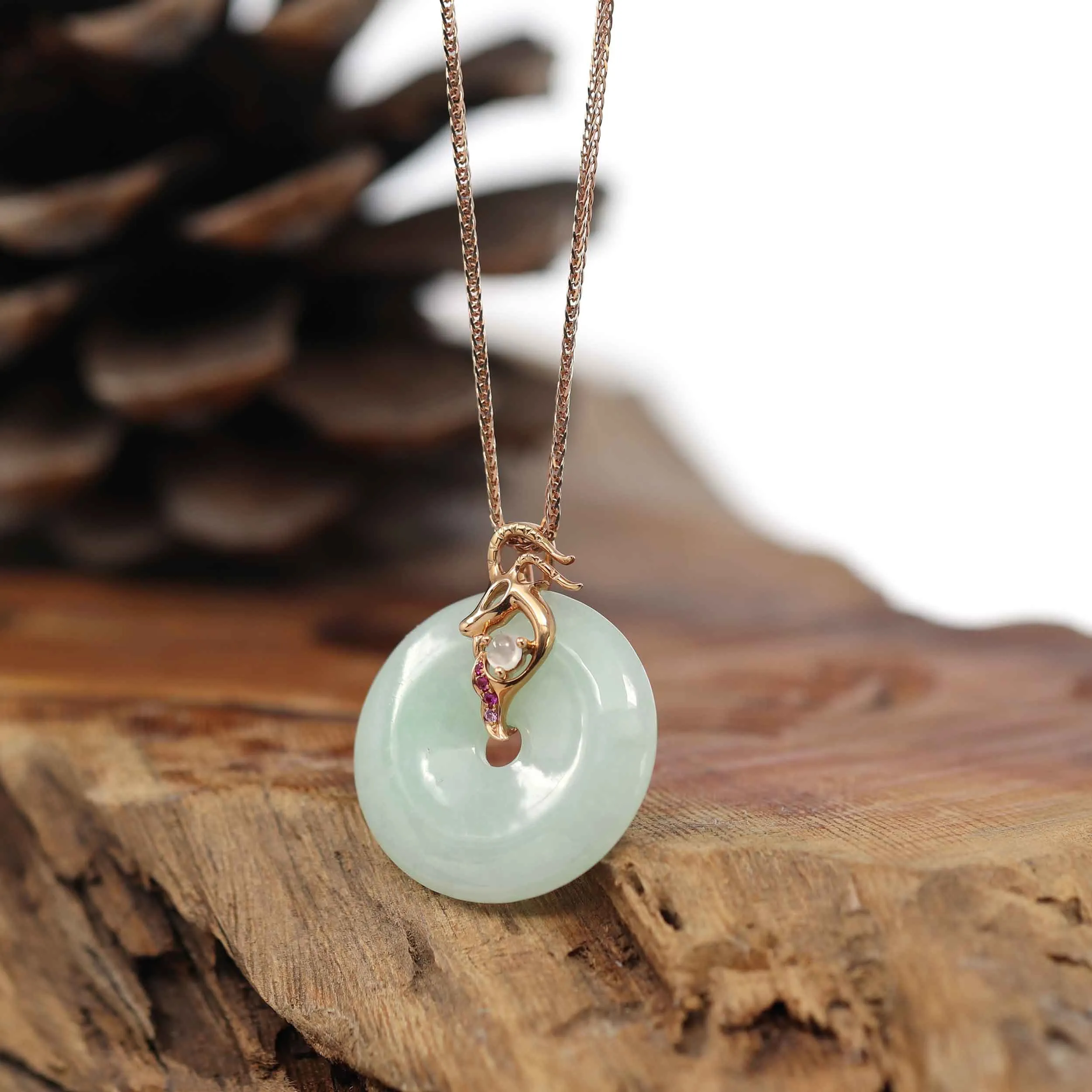 18k Rose Gold Jadeite Jade Constellation 12 Zodiac Signs (Capricorn) Necklace
