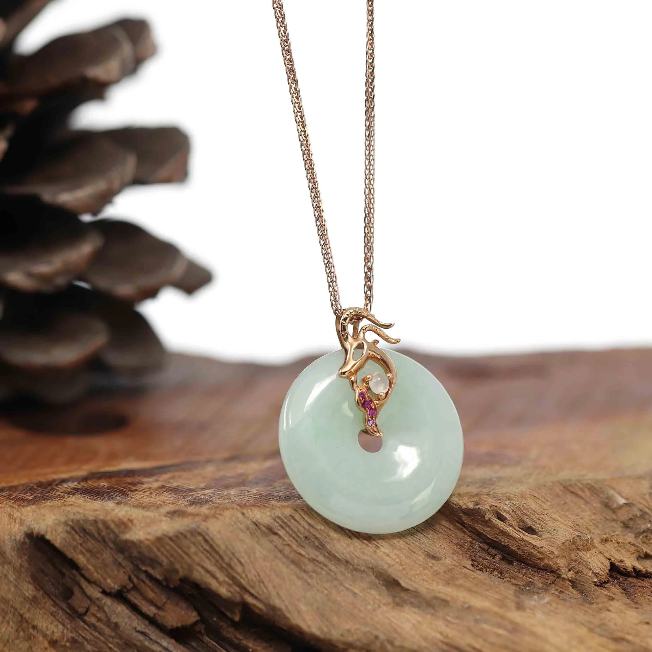 18k Rose Gold Jadeite Jade Constellation 12 Zodiac Signs (Capricorn) Necklace