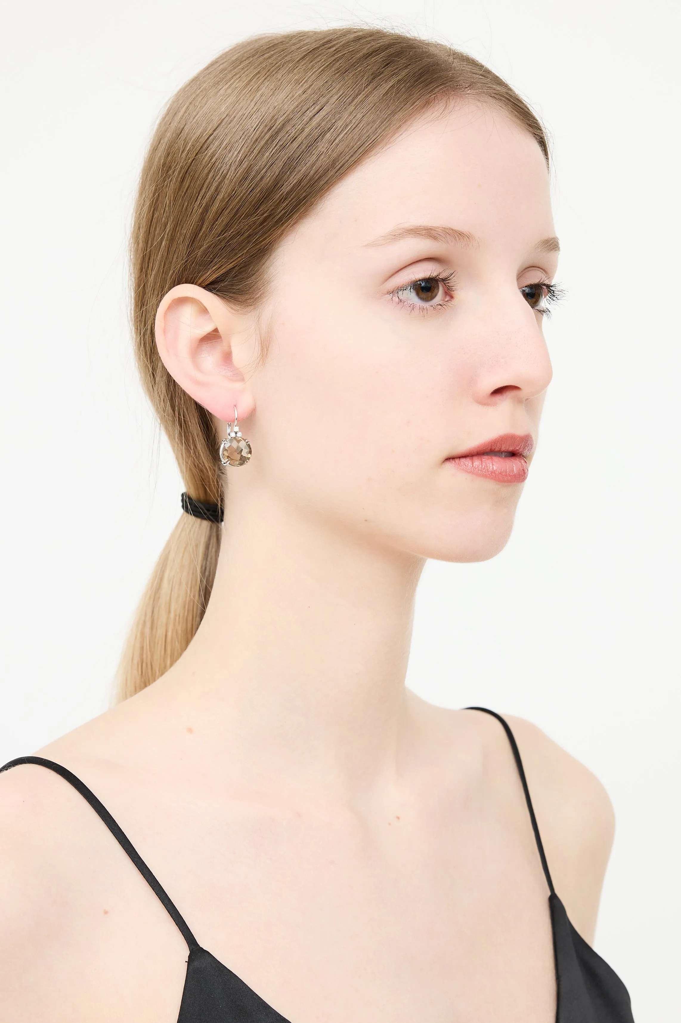 18K White Gold Quartz Diamond Drop Earring